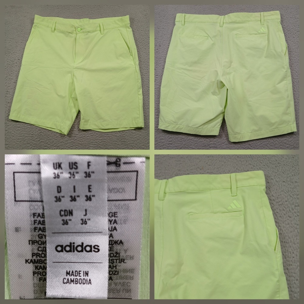 Adidas Golf Shorts Mens 36 Neon Yellow Lime Green Performance Flat Front